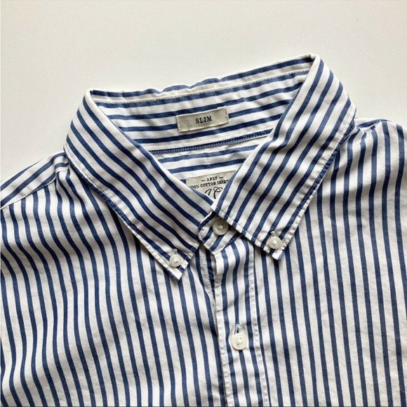 Men’s J CREW Slim Fit White Blue Striped Cotton Button Down Shirt - Picture 6 of 6